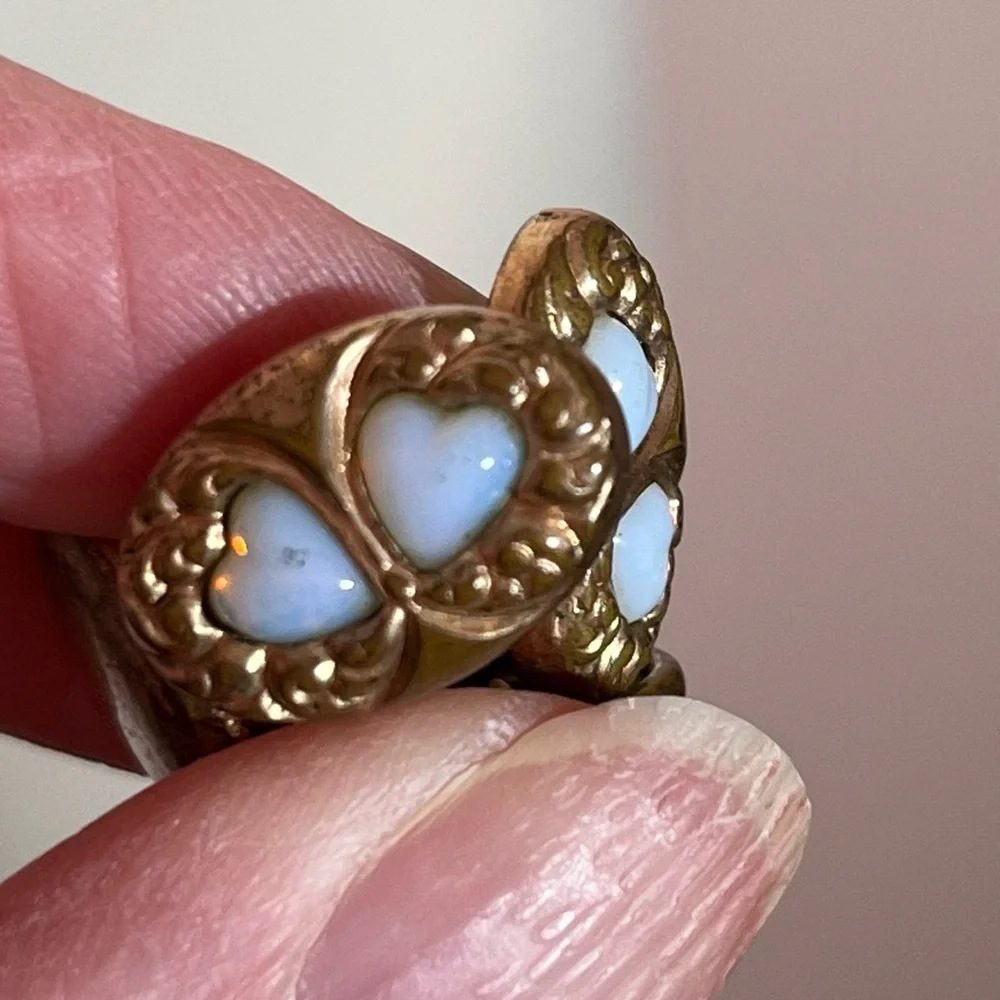 Antique Victorian Rolled Rose Gold Art deco double Opal Heart Cuff links